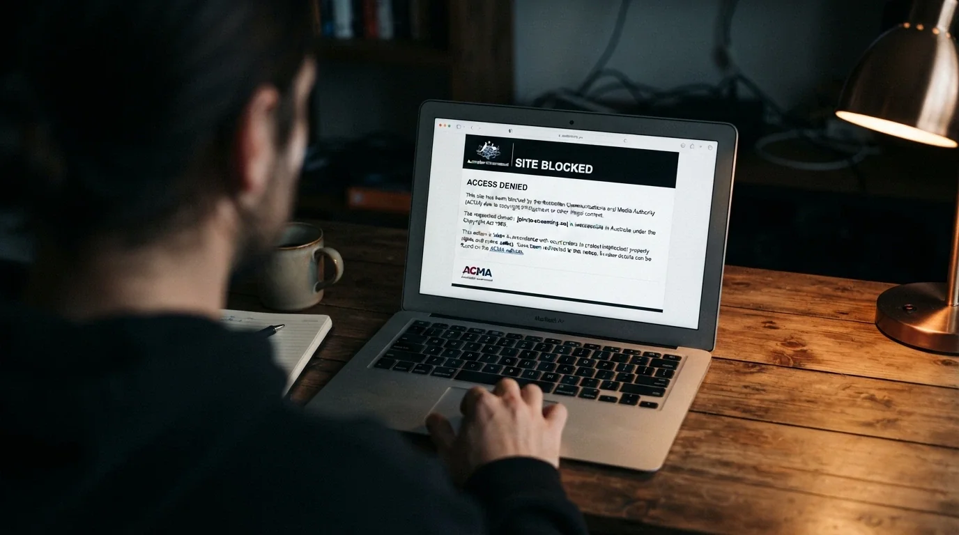 A browser window displaying the ACMA site-blocking notice an Australian ISP serves when a blocked gambling domain is accessed