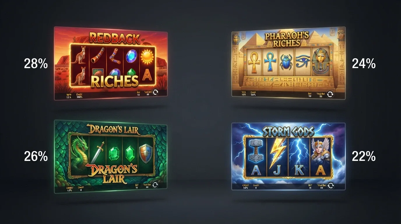 A grid of Aristocrat pokies title screens — Buffalo, Queen of the Nile, 5 Dragons, and Lightning Link side by side