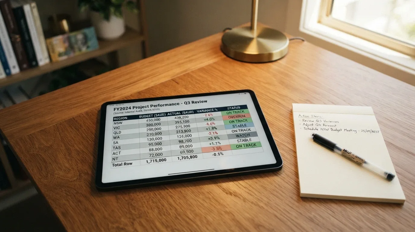A tablet screen displaying a comparison table with casino names, bonus percentages and wagering figures, a notepad and pen beside it