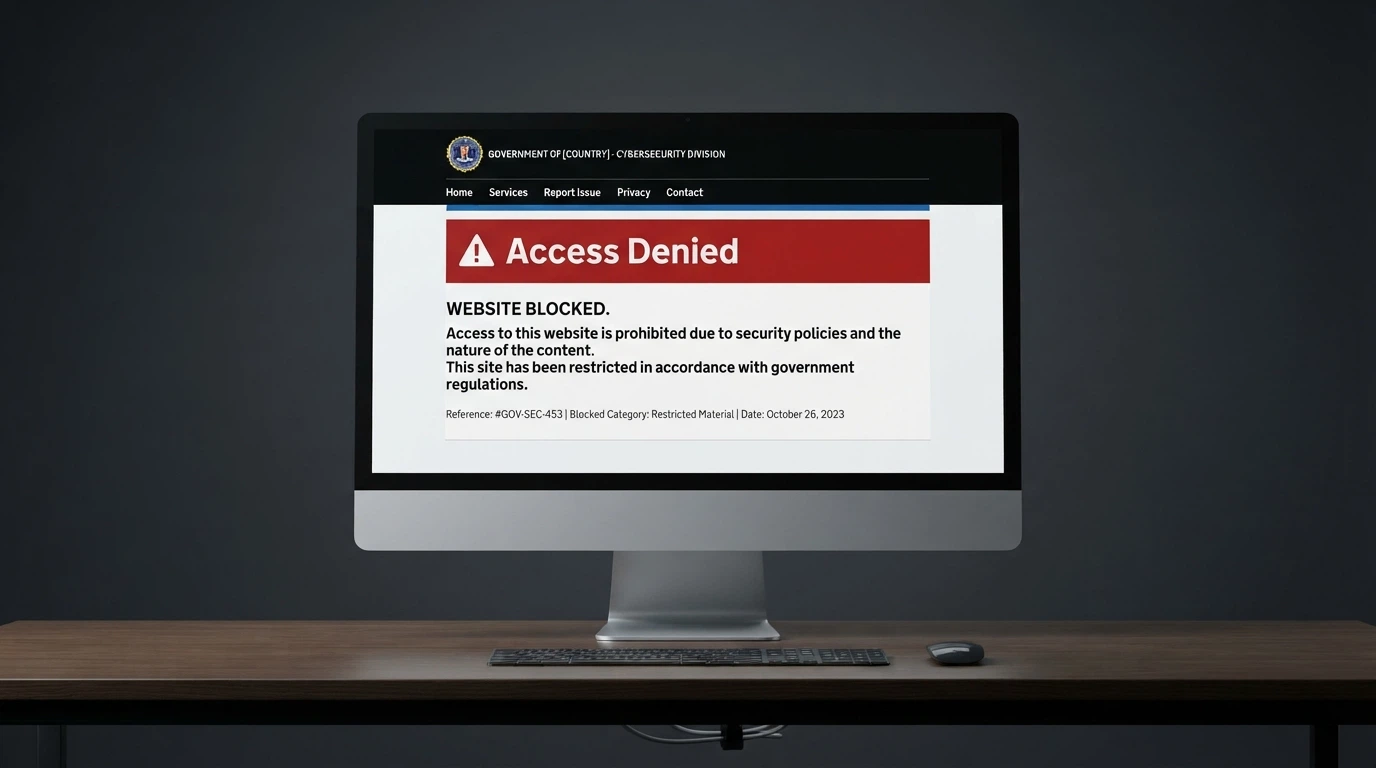 Official ACMA webpage header with the Australian Government coat of arms and a site-blocked notification for an illegal gambling service