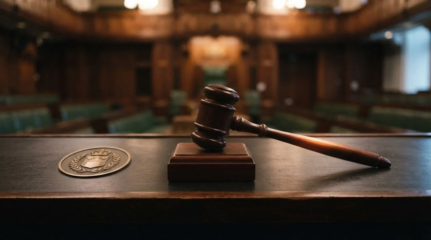 The Australian coat of arms beside a document titled Interactive Gambling Act 2001 with a gavel, against a parliamentary backdrop
