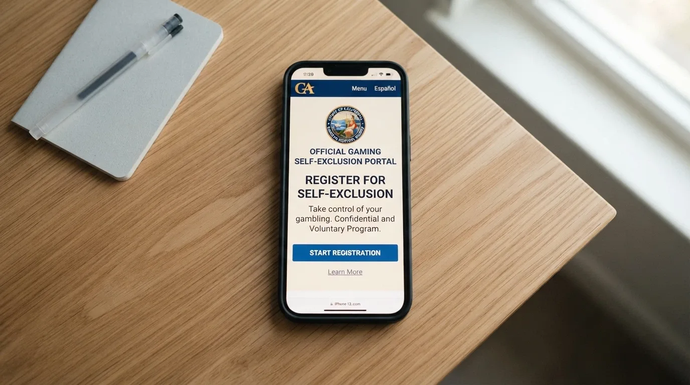 The BetStop National Self-Exclusion Register homepage on a phone screen, showing the registration prompt and the Australian Government crest