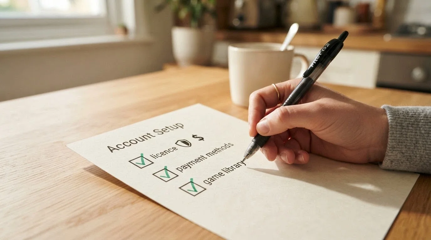 A checklist-style comparison of key features — licence, payment methods, game library — with verification markers