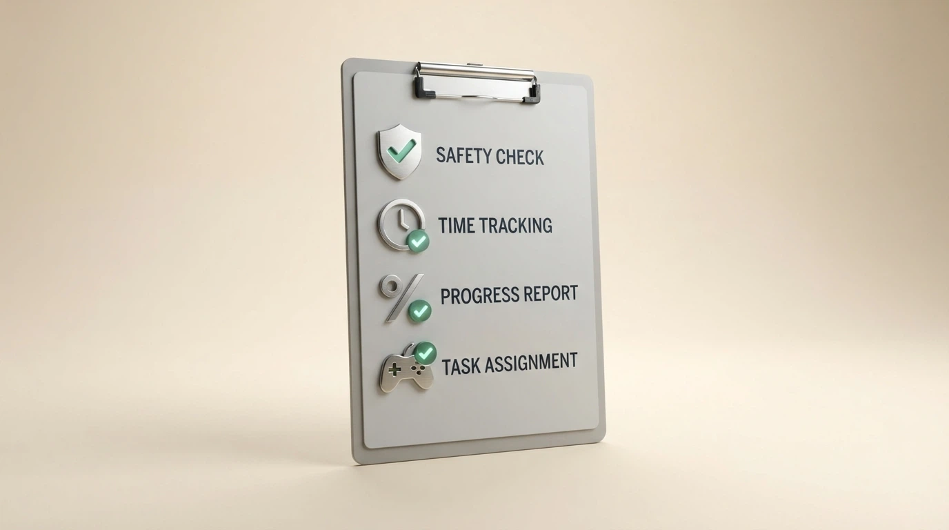 A clipboard or checklist graphic with items labelled licence check, withdrawal test, bonus-term analysis and provider audit, each with a tick mark