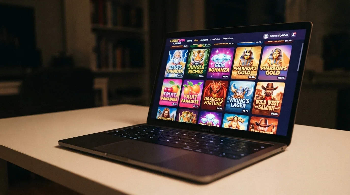 A grid of popular pokie title cards — Gates of Olympus, Mega Joker, Blood Suckers, Oracle of Gold — with their RTP percentages shown like a stat block beside each one