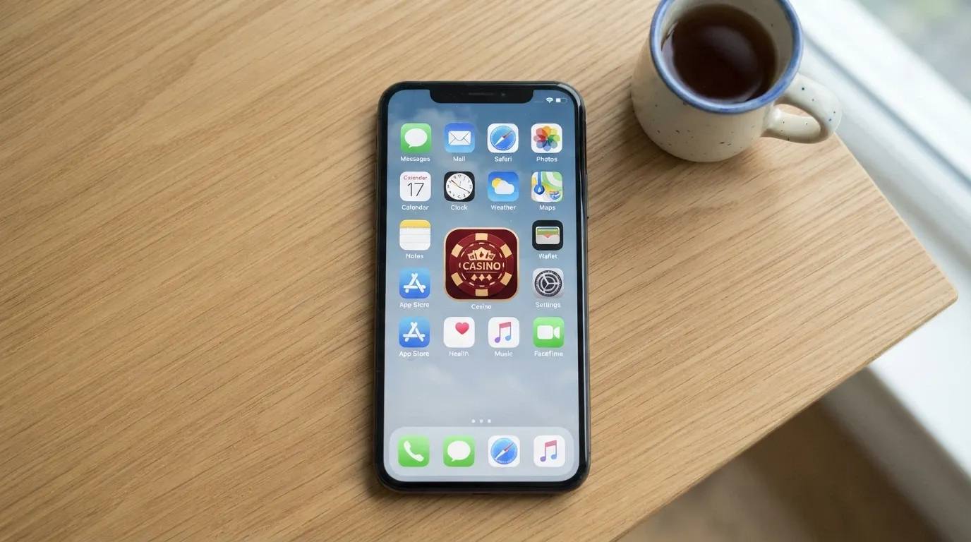 A smartphone home screen showing a casino PWA shortcut icon alongside native app icons