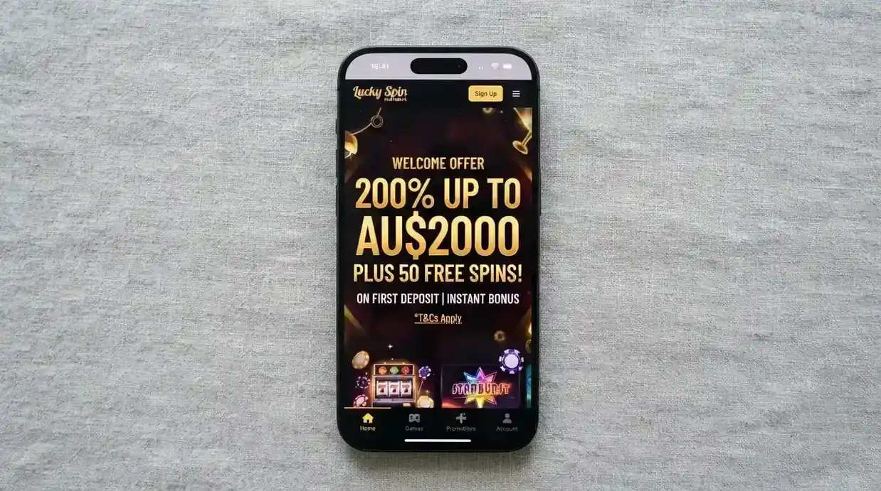 A mobile screen showing a casino welcome-offer banner with the terms-and-conditions link highlighted