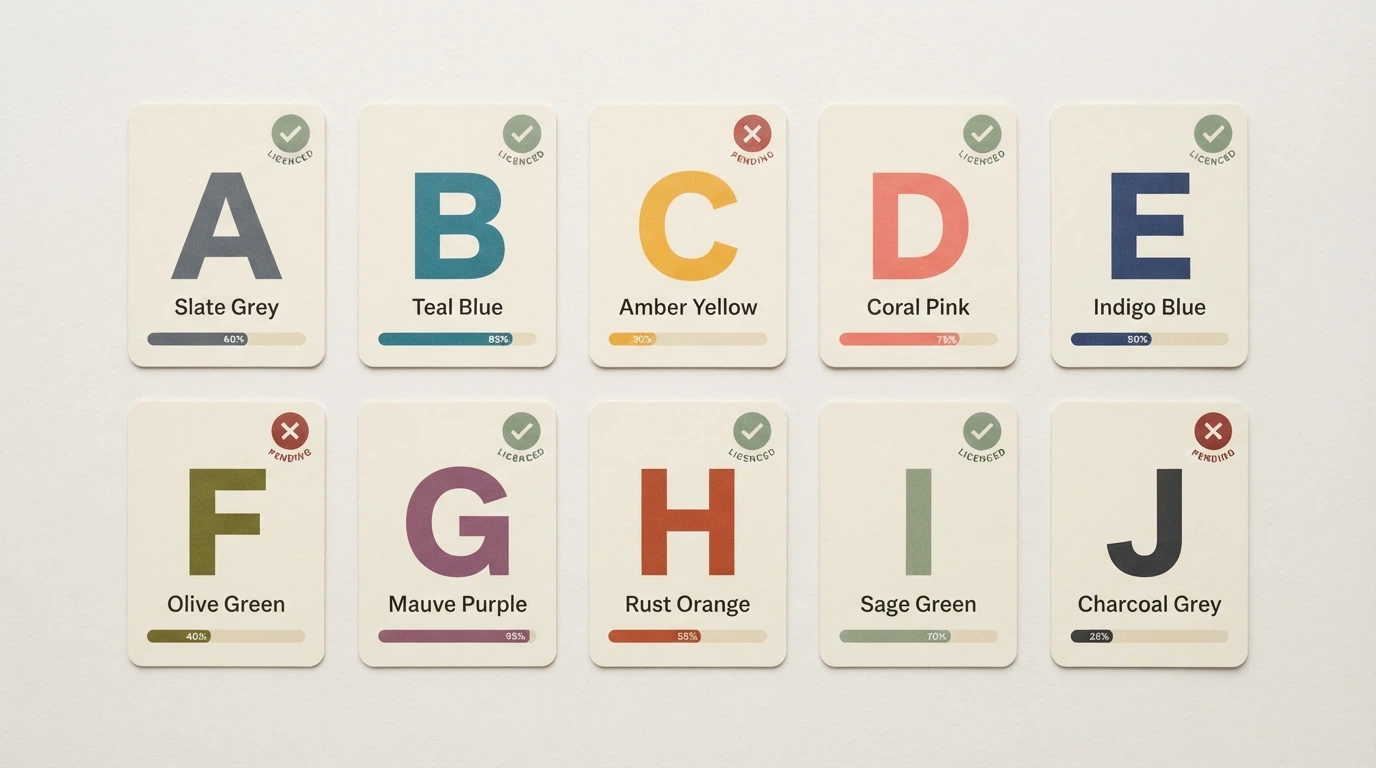 A side-by-side grid of operator logos or name cards arranged in ranked order, each with a licence-status tag and a bonus-value indicator
