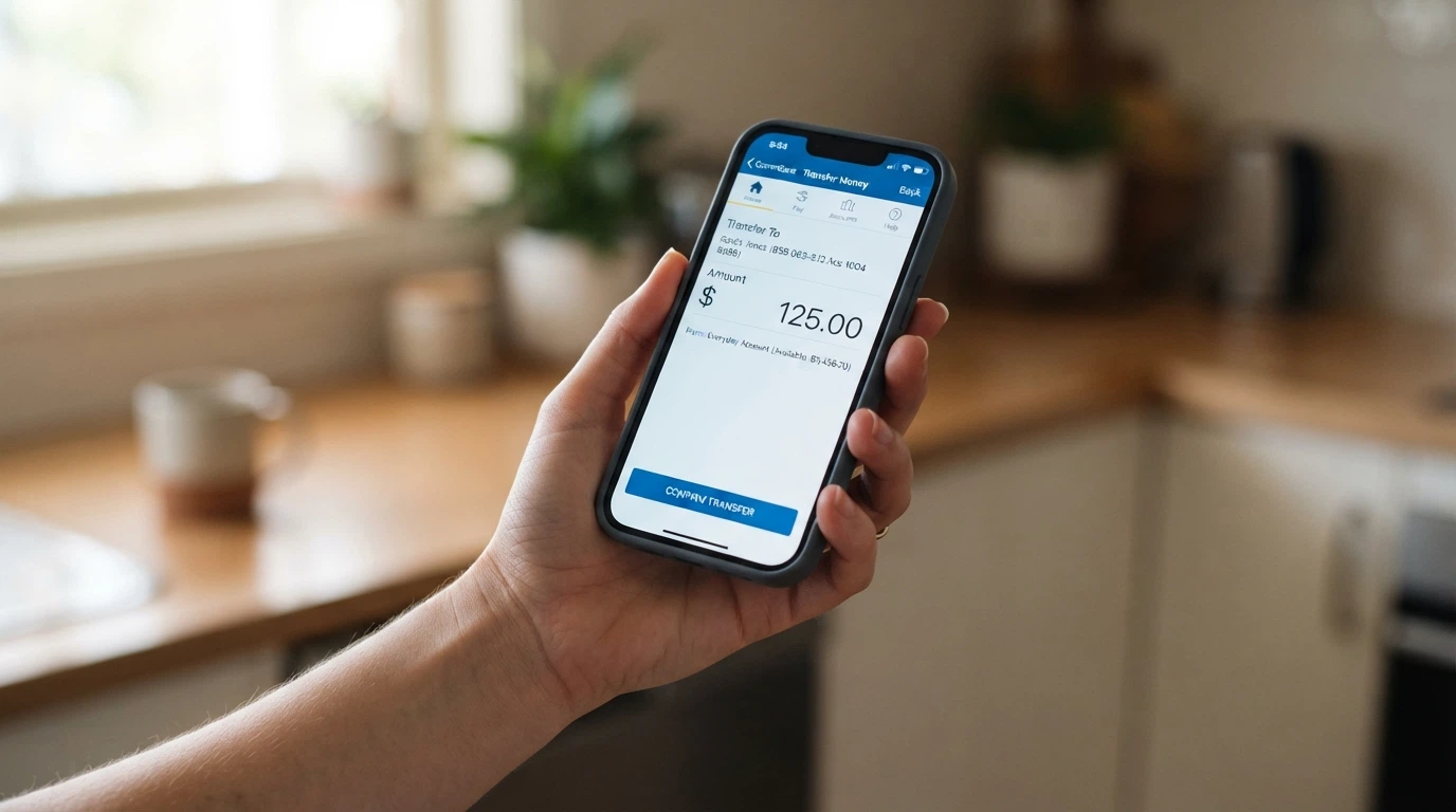 A smartphone showing a PayID transfer screen with a dollar amount field, Australian bank branding visible
