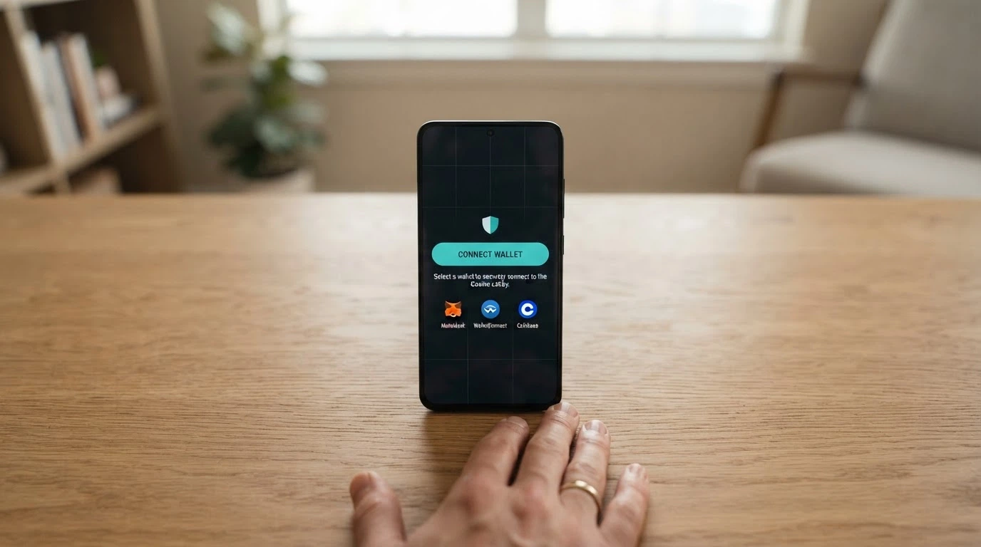 A smartphone screen showing a Phantom wallet connection prompt beside a casino game lobby with no login form visible
