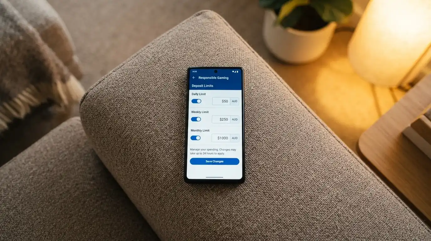 A mobile screen showing deposit-limit settings or the Gambling Help Online homepage